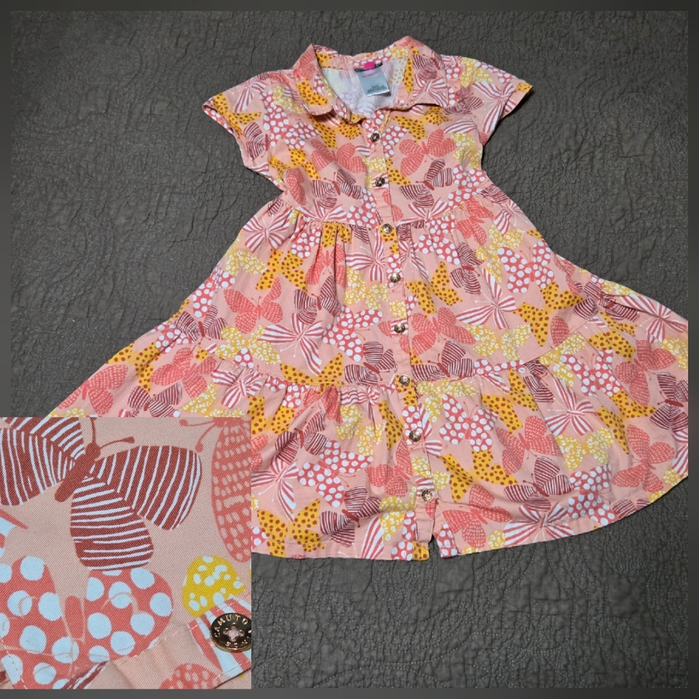 Vince Camuto Kids Pastel Flutter Dress, butterflies, Pink, Orange, Yellow, Sz 7